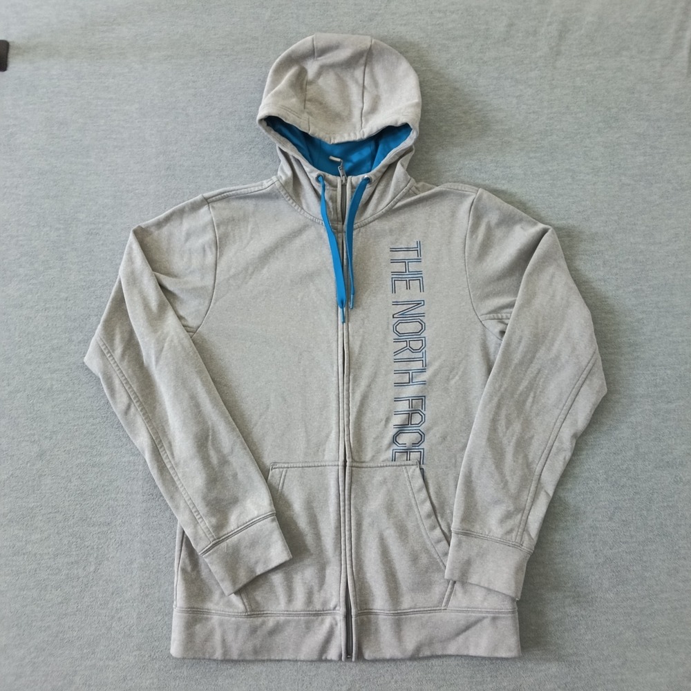 The North Face Mens Gray Blue Full Zip Fleece Hoodie Sweatshirt Size Medium